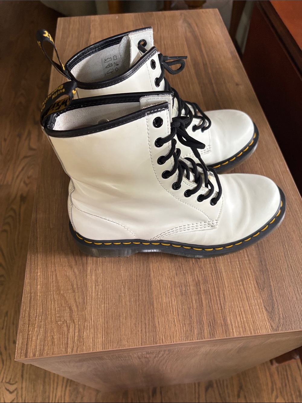 These are white Dr. Martens 1460 smooth leather combat boots. - Picture 4 of 7